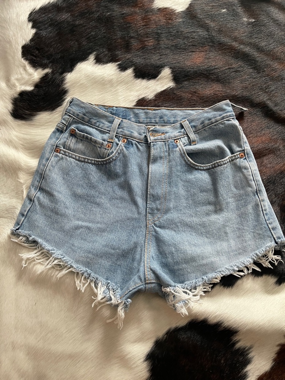 Levi's Light Blue High-Rise Frayed Denim Shorts